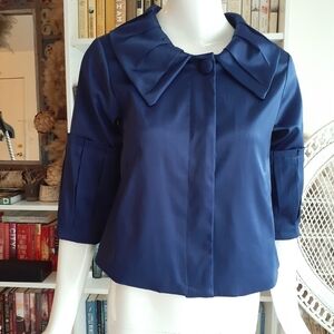 Attention short sleeve blue satin modest jacket Z5